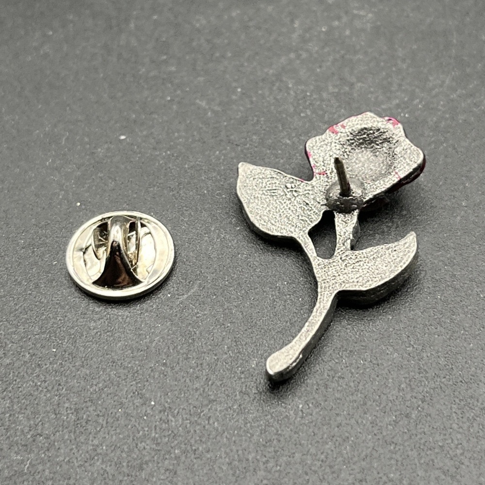 Rose Flower 3D Silver Tone Stem Lapel Hat Pin - Picture 3 of 3